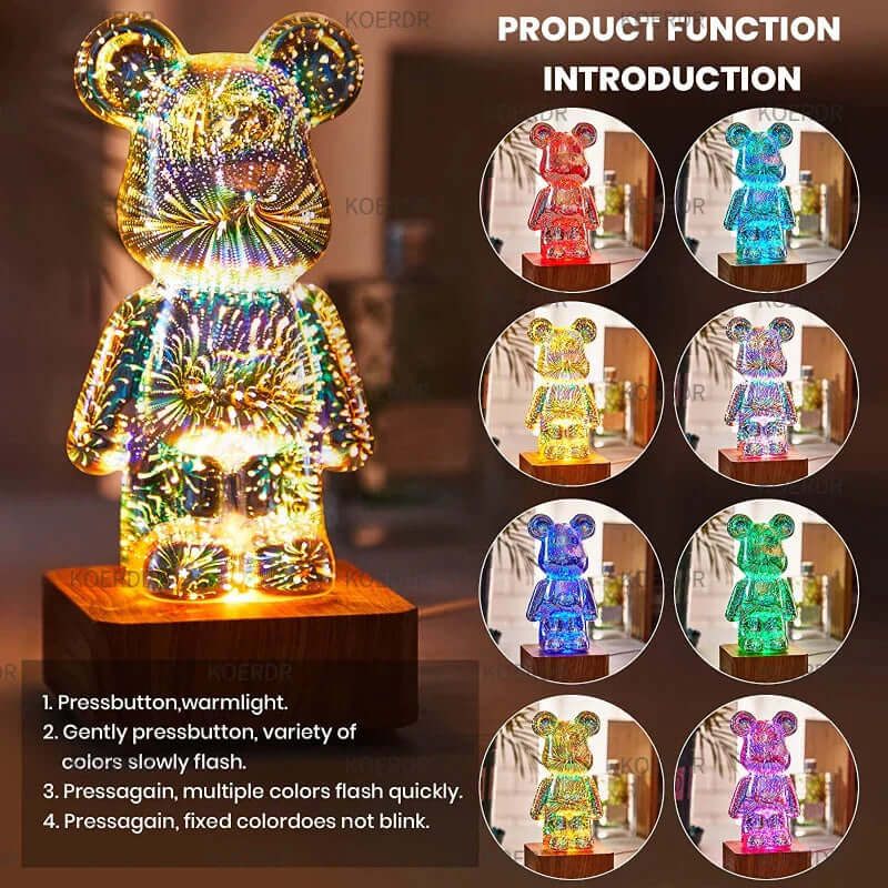 3D Projection Lamp – Colorful Firework Bear Night Light
