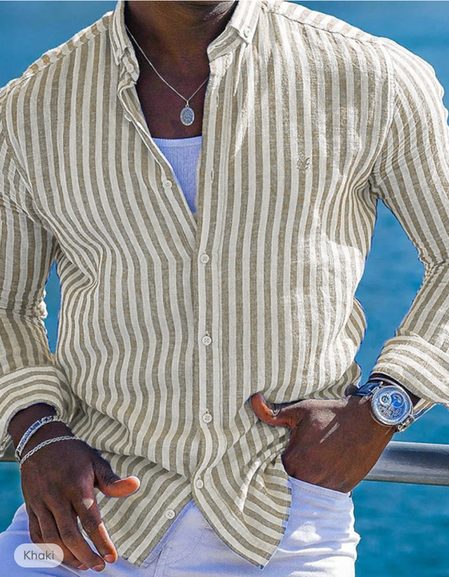 Men's Linen Shirt – Striped Casual Top for Summer