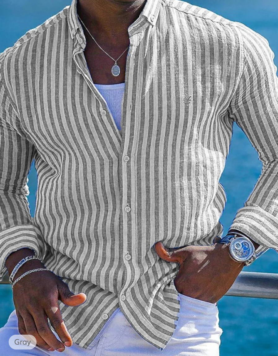 Men's Linen Shirt – Striped Casual Top for Summer