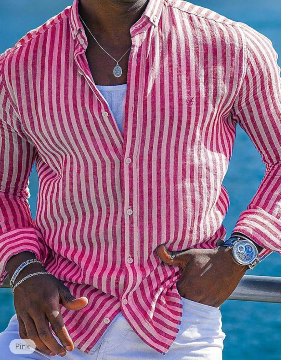 Men's Linen Shirt – Striped Casual Top for Summer