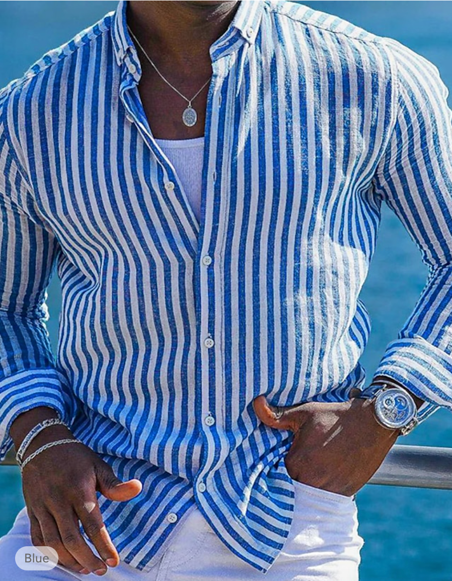 Men's Linen Shirt – Striped Casual Top for Summer