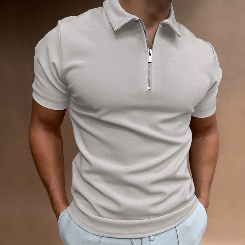 Men's Short Sleeve Polo Shirt – Stylish Zipper Design for Casual Wear