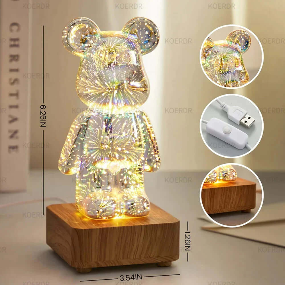 3D Projection Lamp – Colorful Firework Bear Night Light
