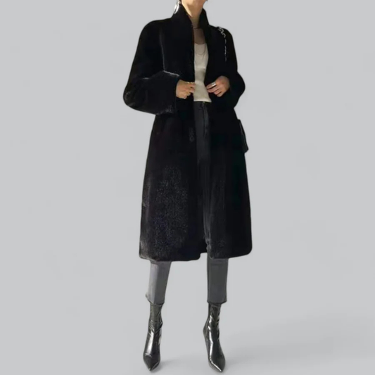 Abrigo trench largo elegante mujer – Abrigo de invierno negro clásico y chic