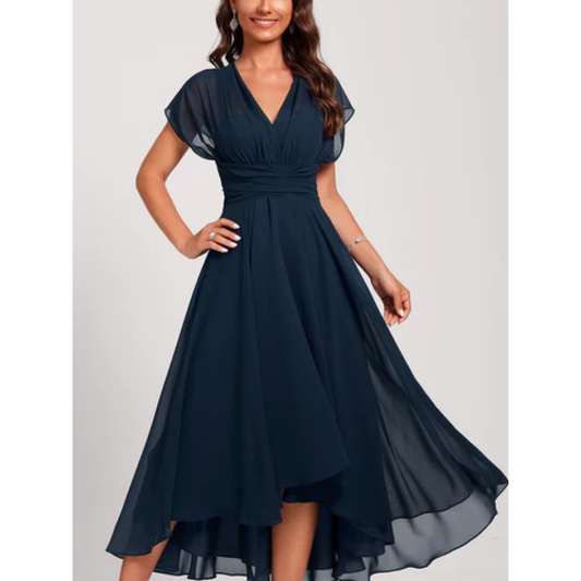 Vestido Midi Dama – Elegante con Escote en V para Ocasiones Formales