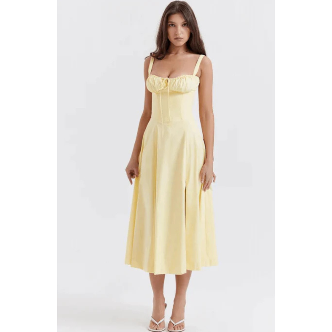 Vestido midi dama – Sin mangas tirantes escote corazón elegante