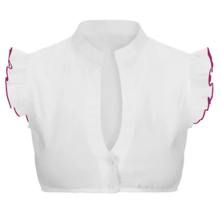 Blusa de manga corta dama – Blusa con volantes elegante y tradicional