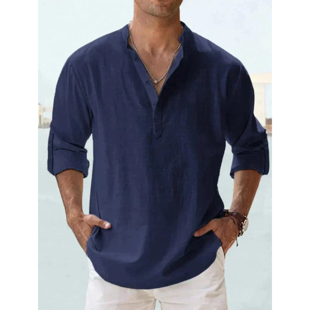 Camisa ligera hombre – Manga larga con media botonadura elegante