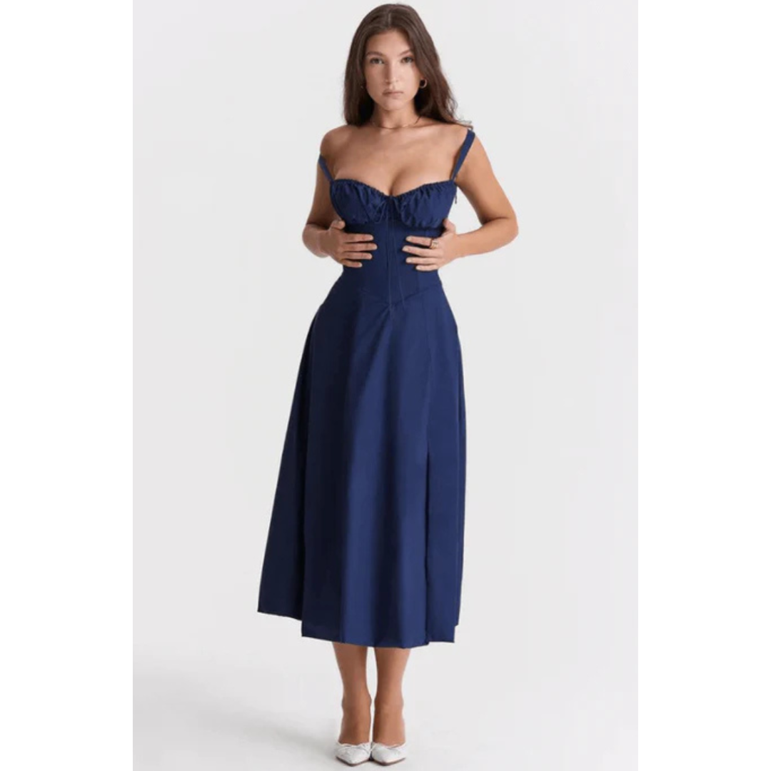 Vestido midi dama – Sin mangas tirantes escote corazón elegante