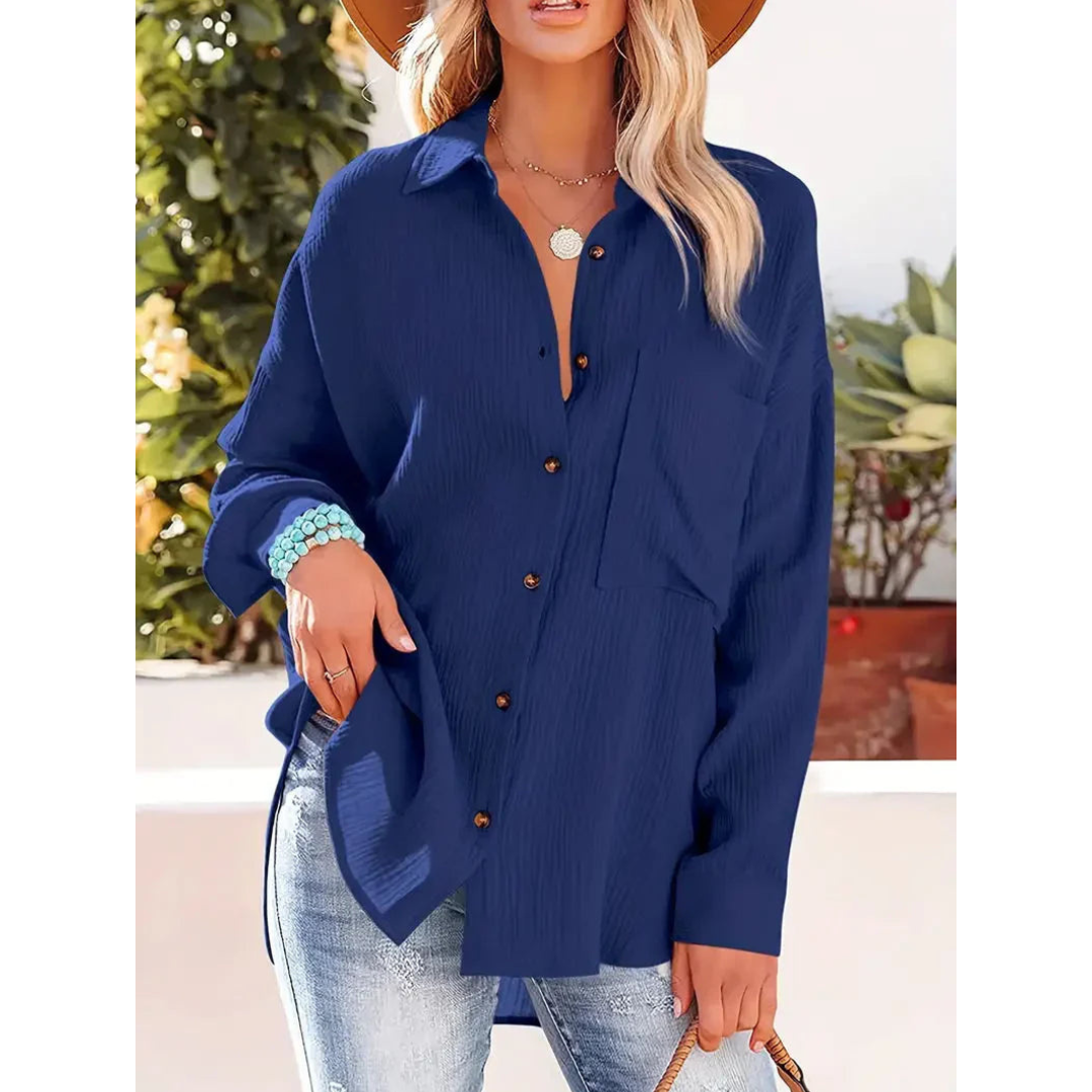 Camisa de manga larga mujer – Blusa casual con botón abajo elegante