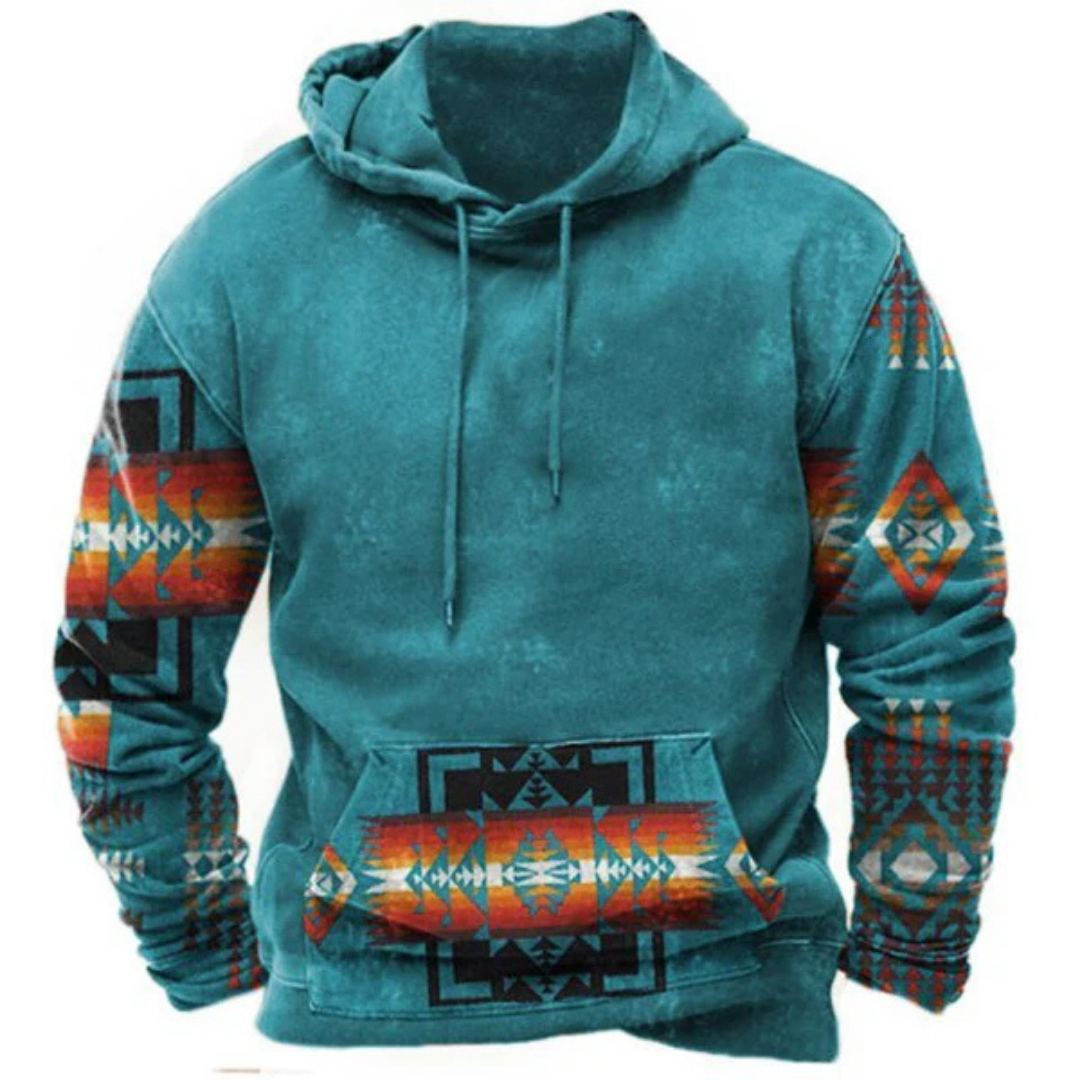 Sudadera casual hombre – Sudadera vintage con capucha y estampado boho