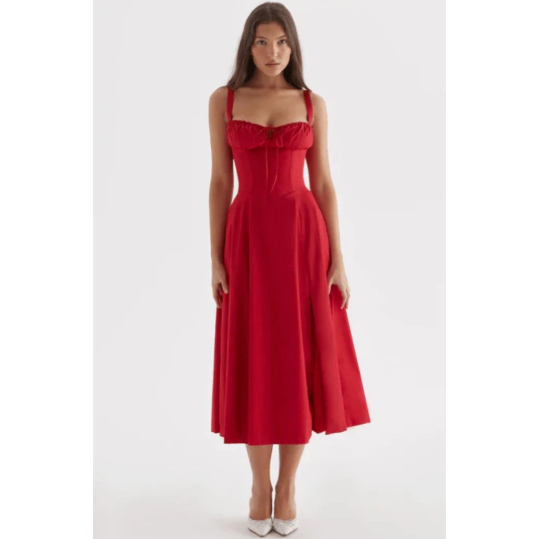 Vestido midi dama – Sin mangas tirantes escote corazón elegante