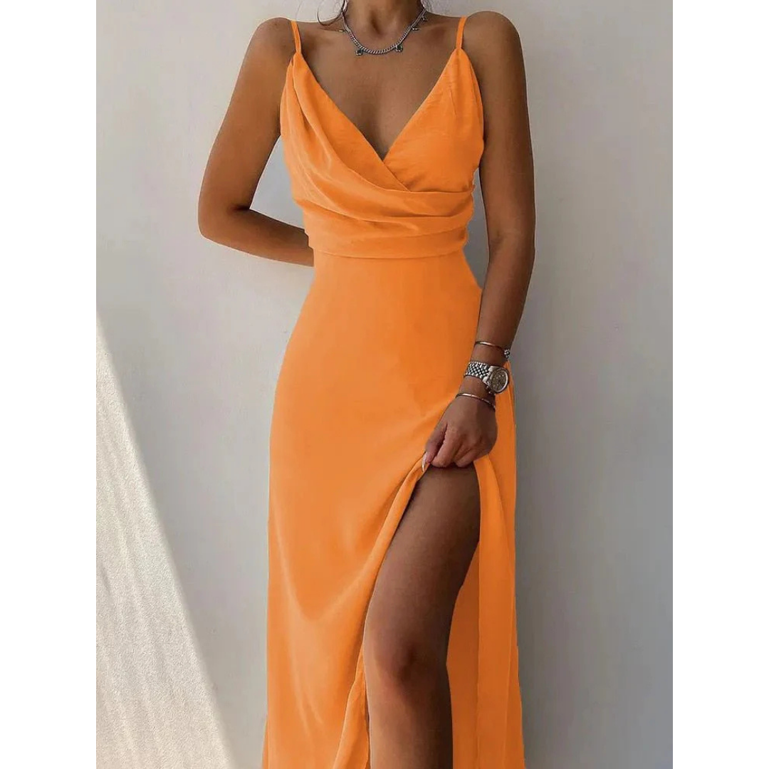 Vestido de verano dama – Maxi envolvente con tirantes de espagueti elegante