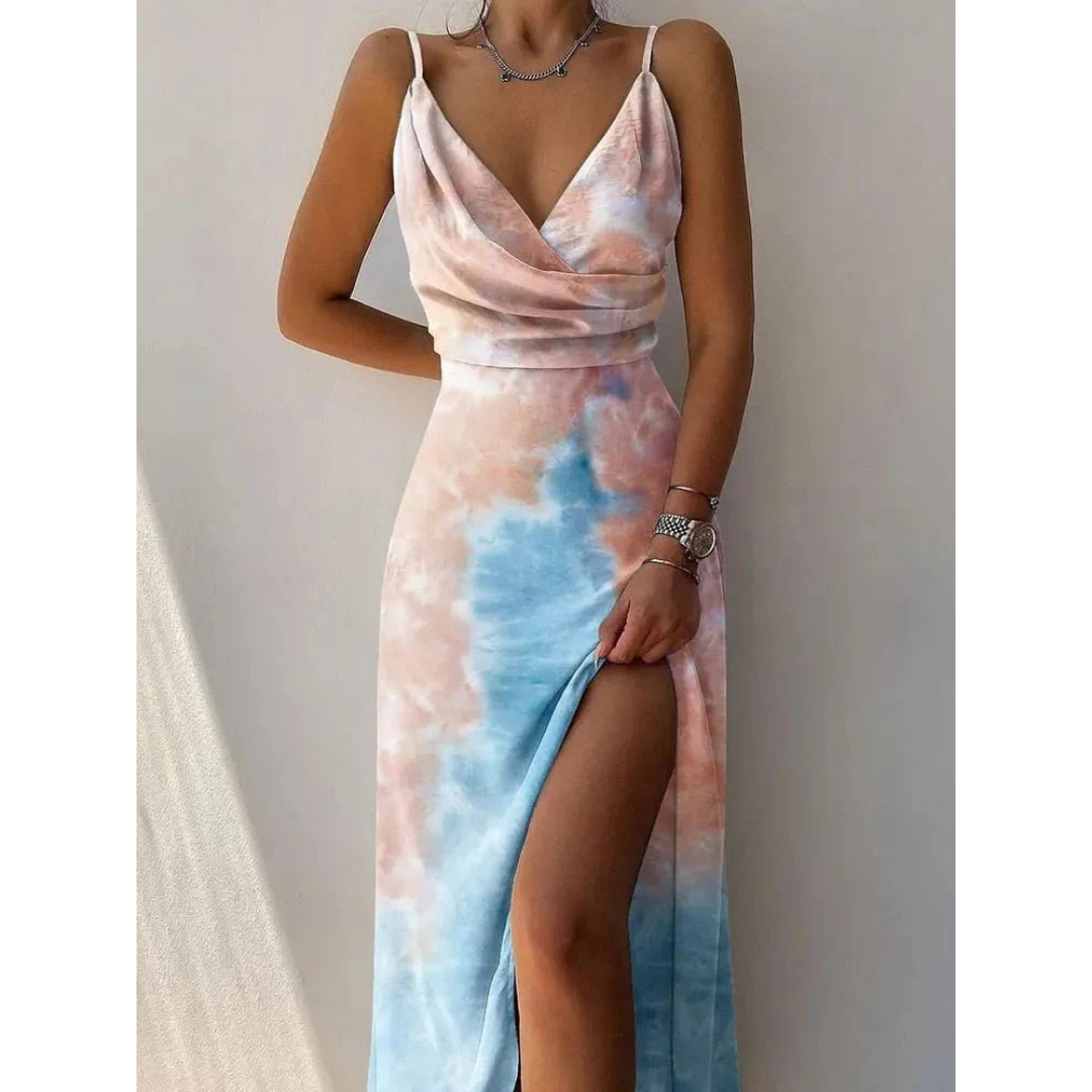 Vestido de verano dama – Maxi envolvente con tirantes de espagueti elegante