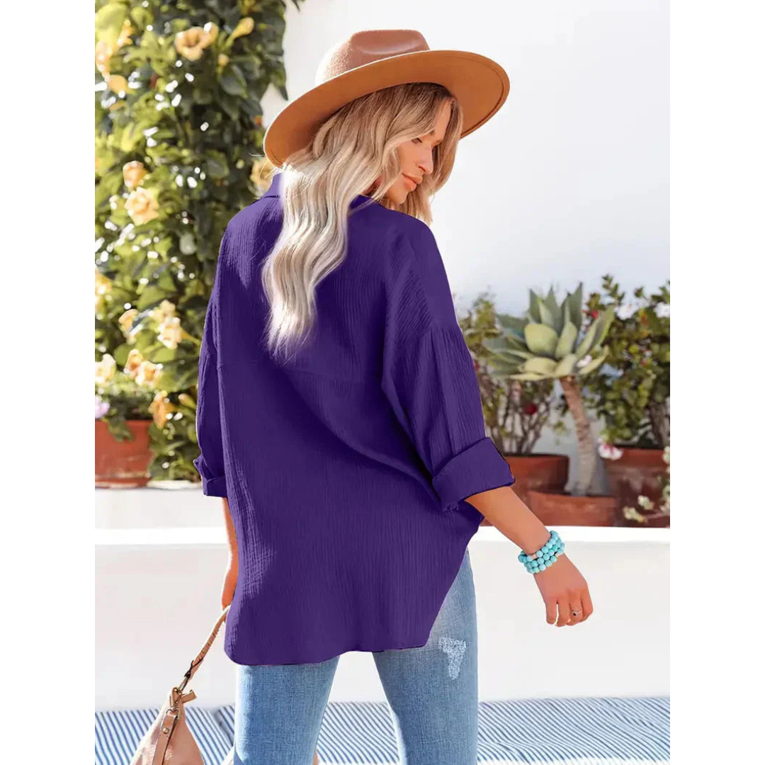 Camisa de manga larga mujer – Blusa casual con botón abajo elegante