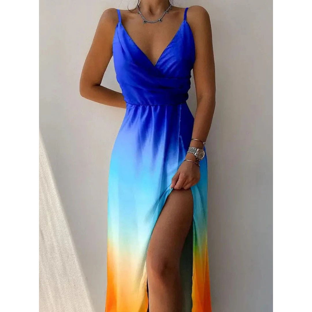 Vestido de verano dama – Maxi envolvente con tirantes de espagueti elegante