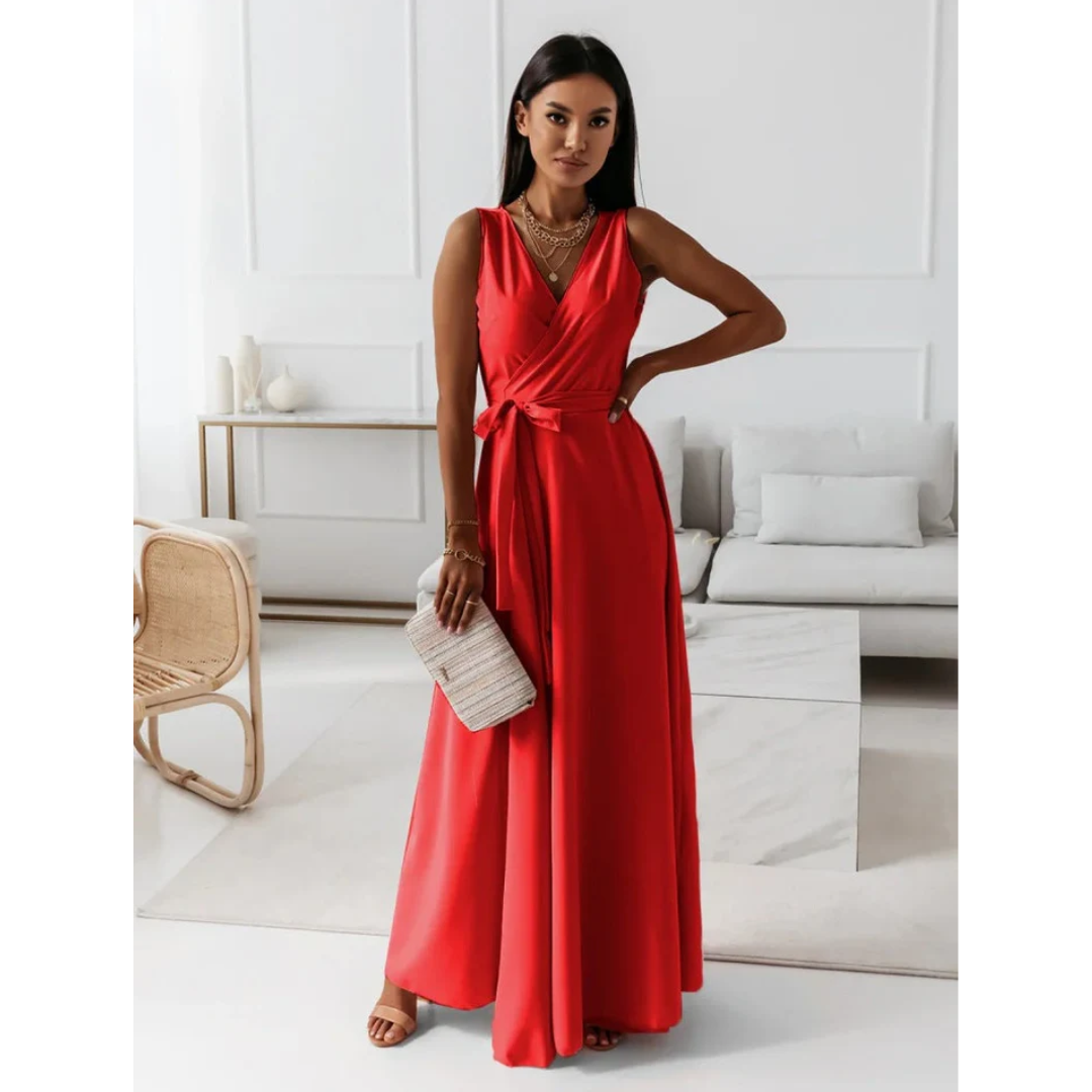 Vestido envolvente dama – Maxi con escote en V y mangas elegantes