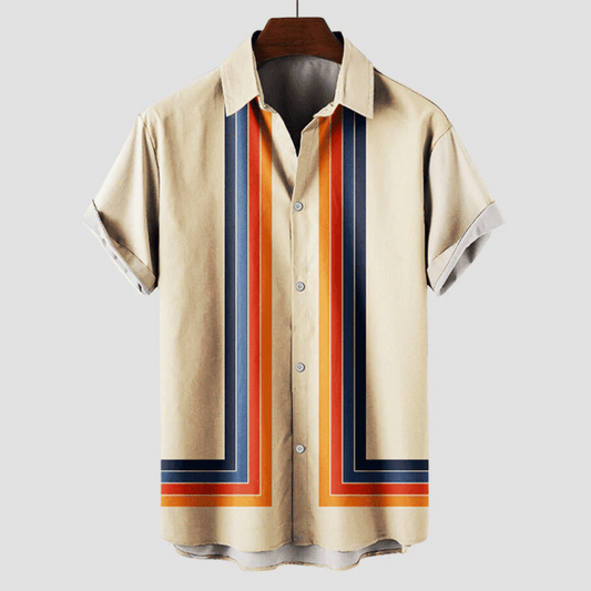 Camisa de Hombre Casual – Camisa Retro a Rayas de Manga Corta