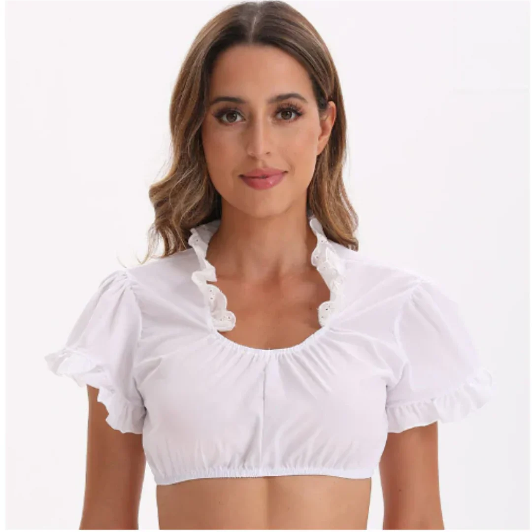 Blusa Dirndl Dama – Blusa con Volantes y Manga Corta Elegante