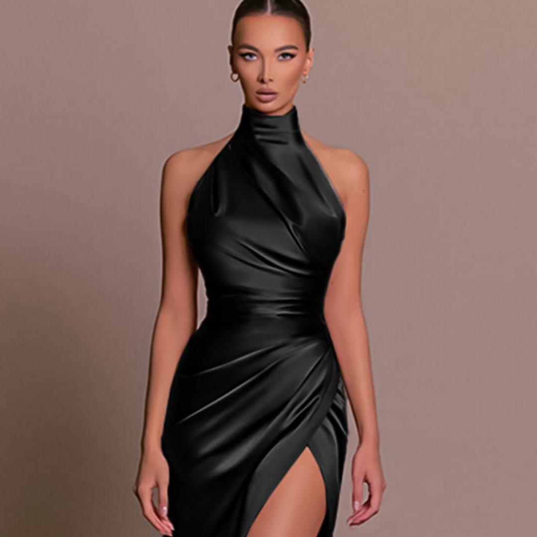 Vestido de Noche Largo Dama – Maxi Elegante con Cuello Alto para Eventos