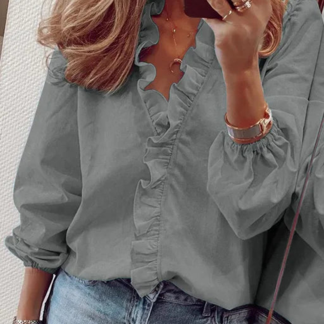 Blusa elegante dama – Blusa con volantes y escote en V chic