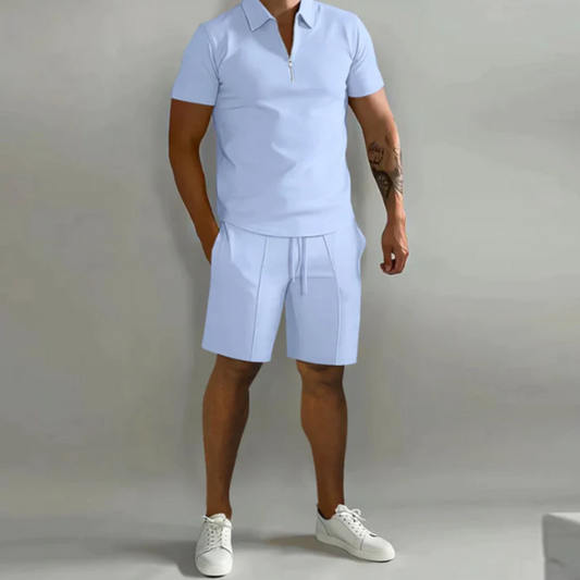 Conjunto de Pantalones Cortos Hombre – Ropa Verano Dos Piezas con Media Cremallera