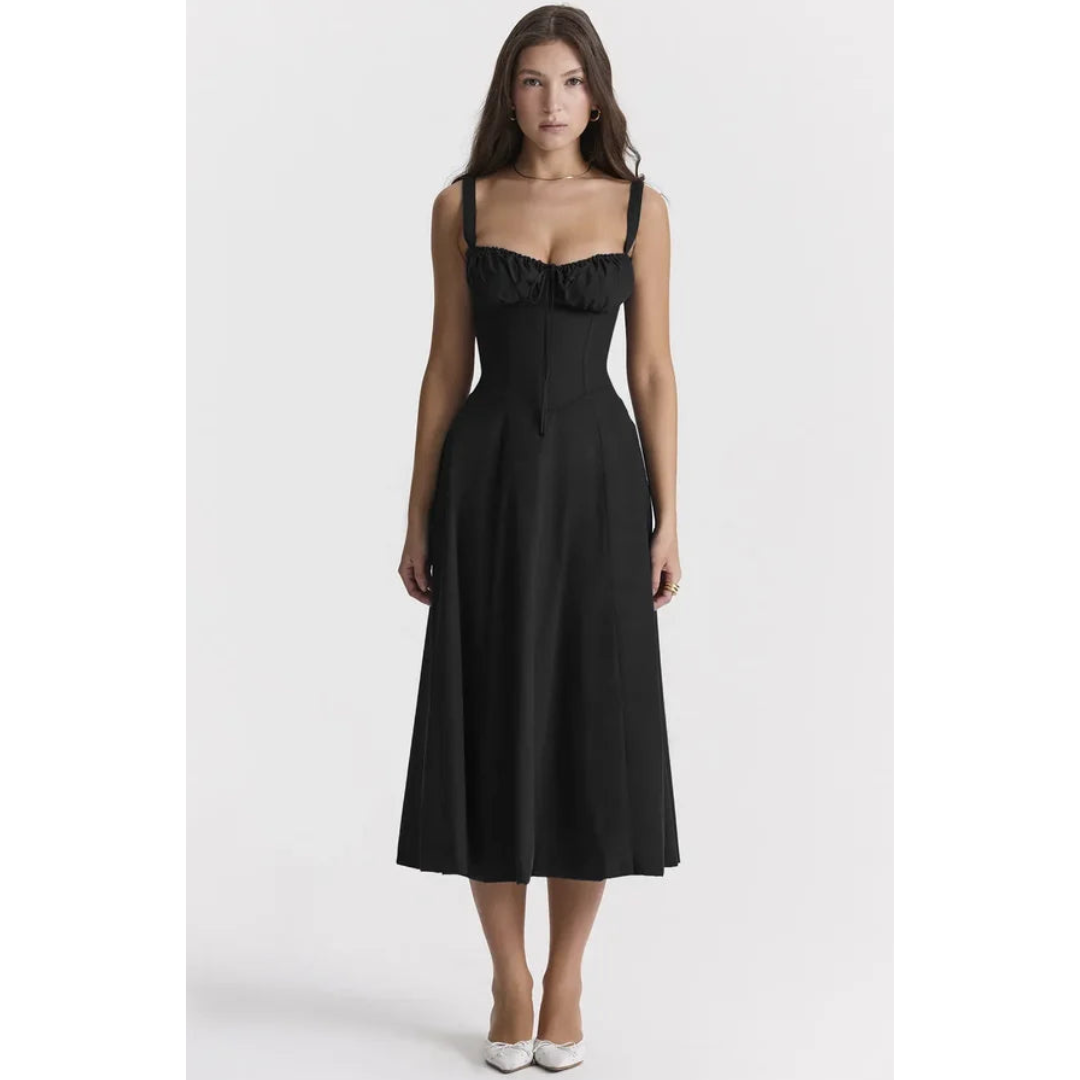 Vestido midi dama – Sin mangas tirantes escote corazón elegante