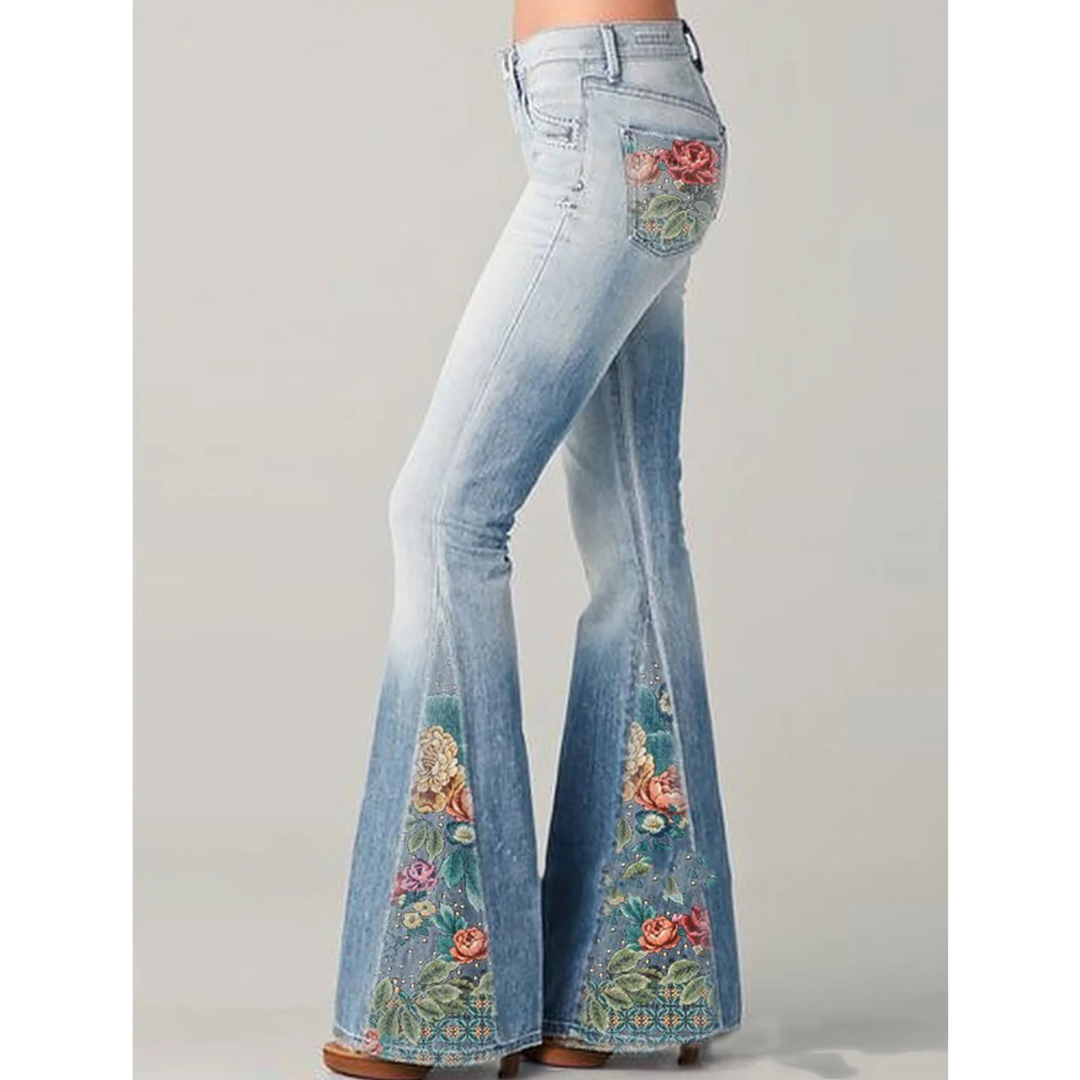 Jeans Acampanados Vintage Dama – Jeans Bordados Flores Chic