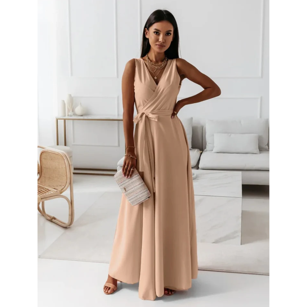 Vestido envolvente dama – Maxi con escote en V y mangas elegantes