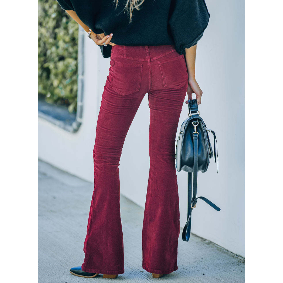 Pantalones de Pana Mujer – Cintura Alta y Pierna Ancha Elegantes