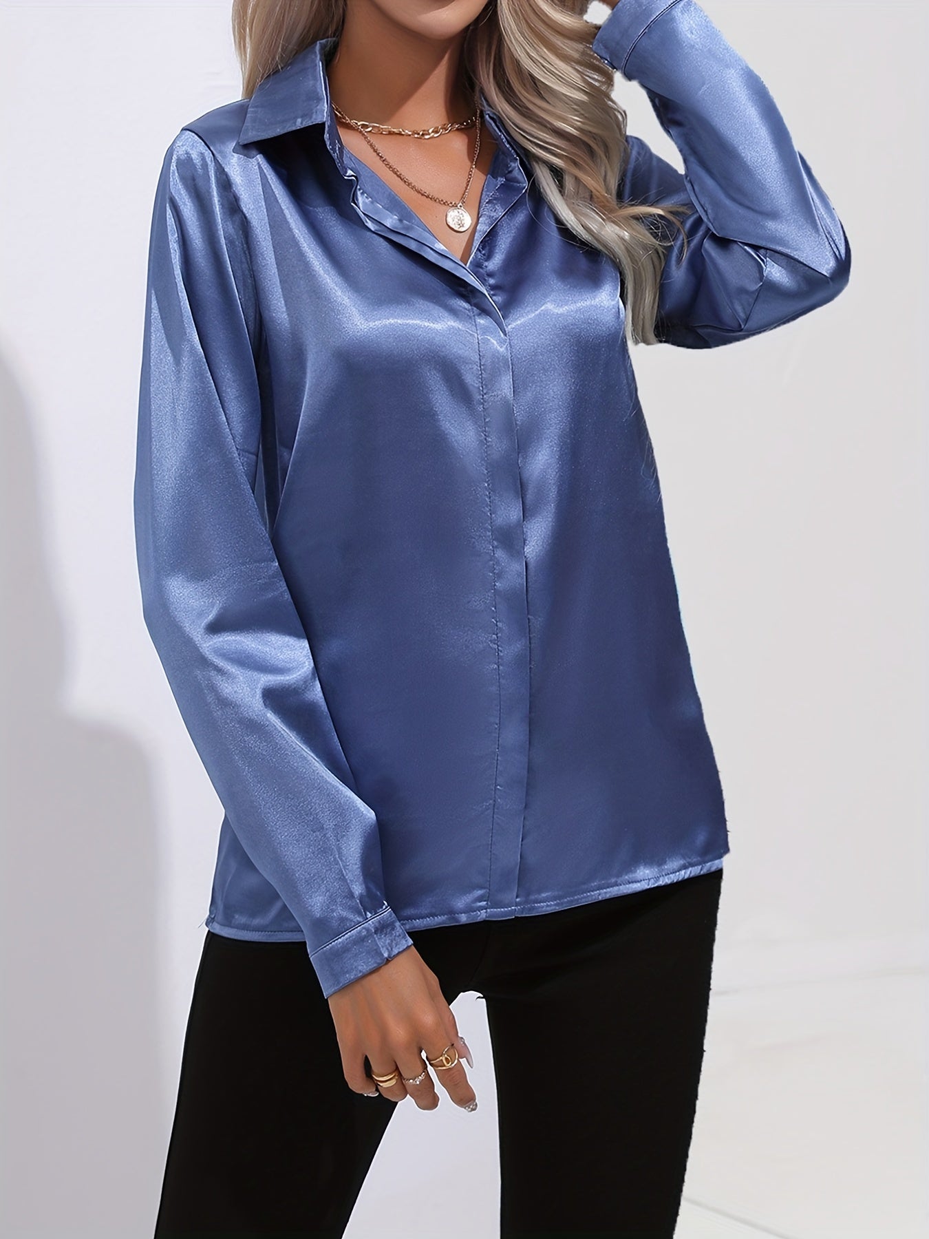 Blusa de satén elegante mujer – Blusa chic otoño para ocasiones especiales