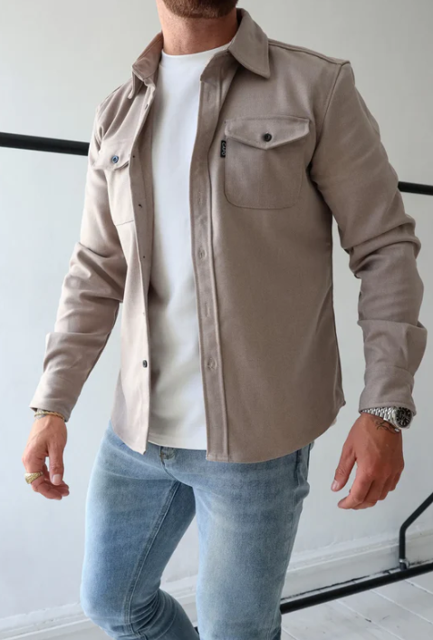 Camisa con botones hombre – Chaqueta elegante de algodón para ocasiones casuales