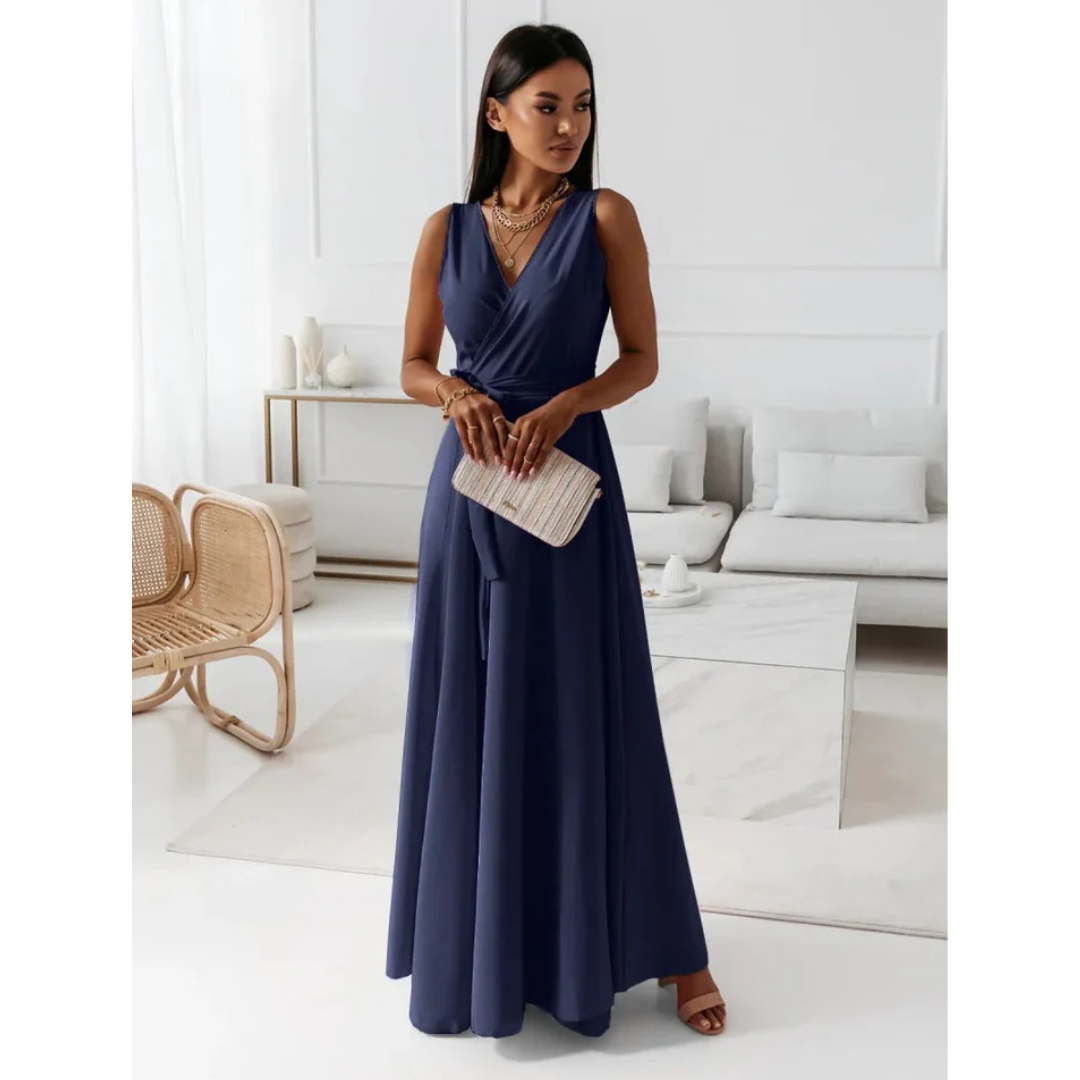 Vestido envolvente dama – Maxi con escote en V y mangas elegantes