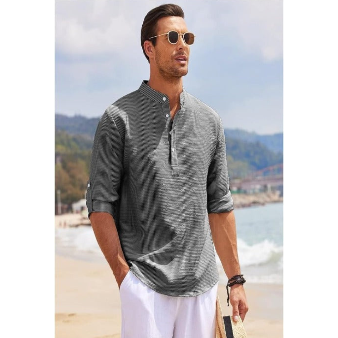 Camisa de verano hombre – Camisa alta media botón ligera y fresca