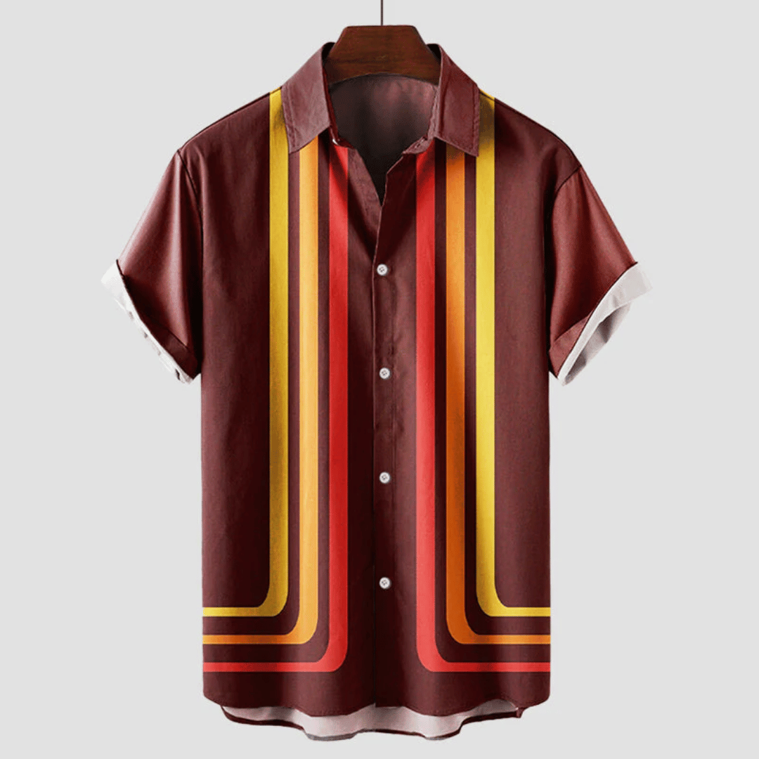 Camisa de Hombre Casual – Camisa Retro a Rayas de Manga Corta