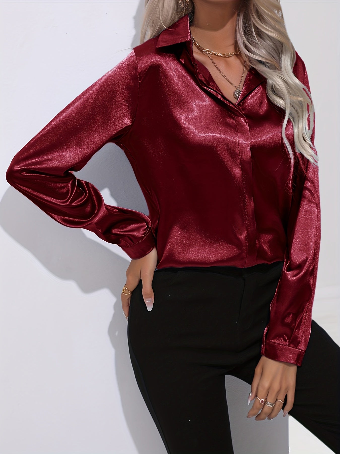 Blusa de satén elegante mujer – Blusa chic otoño para ocasiones especiales