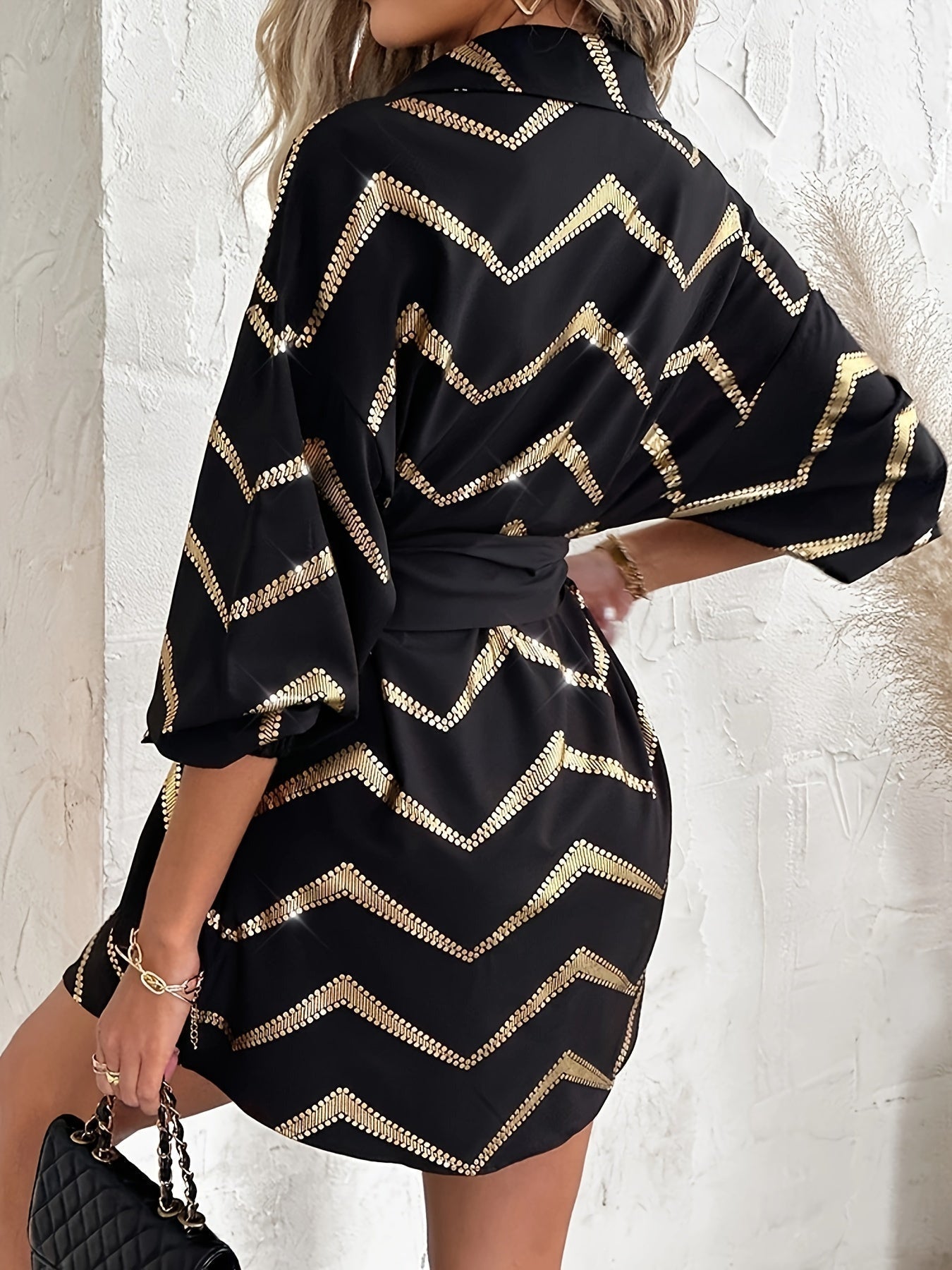 Vestido Chevron mujer – Vestido elegante con estampado y corte fluido