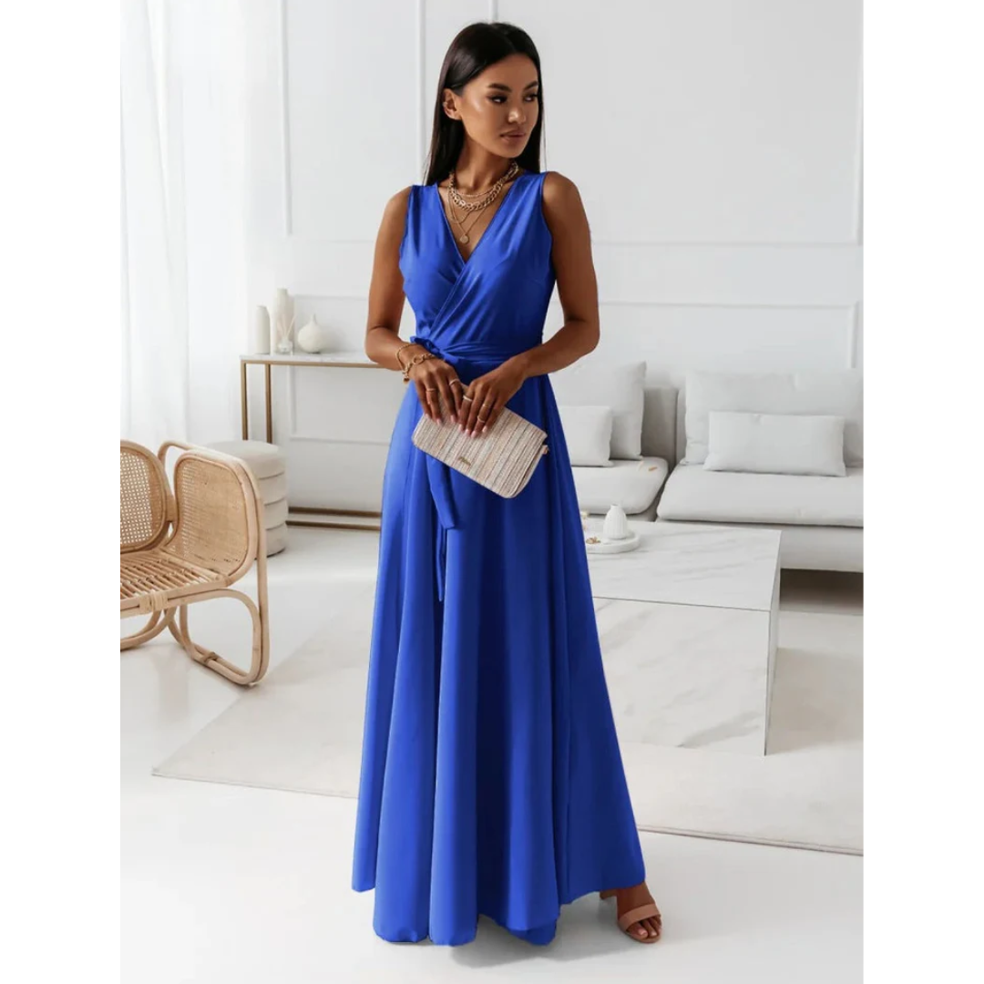 Vestido envolvente dama – Maxi con escote en V y mangas elegantes