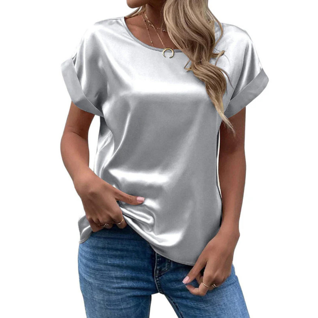 Camiseta Casual Dama – Top de Manga Corta y Cuello Redondo Elegante