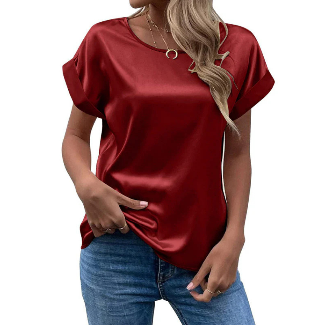 Camiseta Casual Dama – Top de Manga Corta y Cuello Redondo Elegante