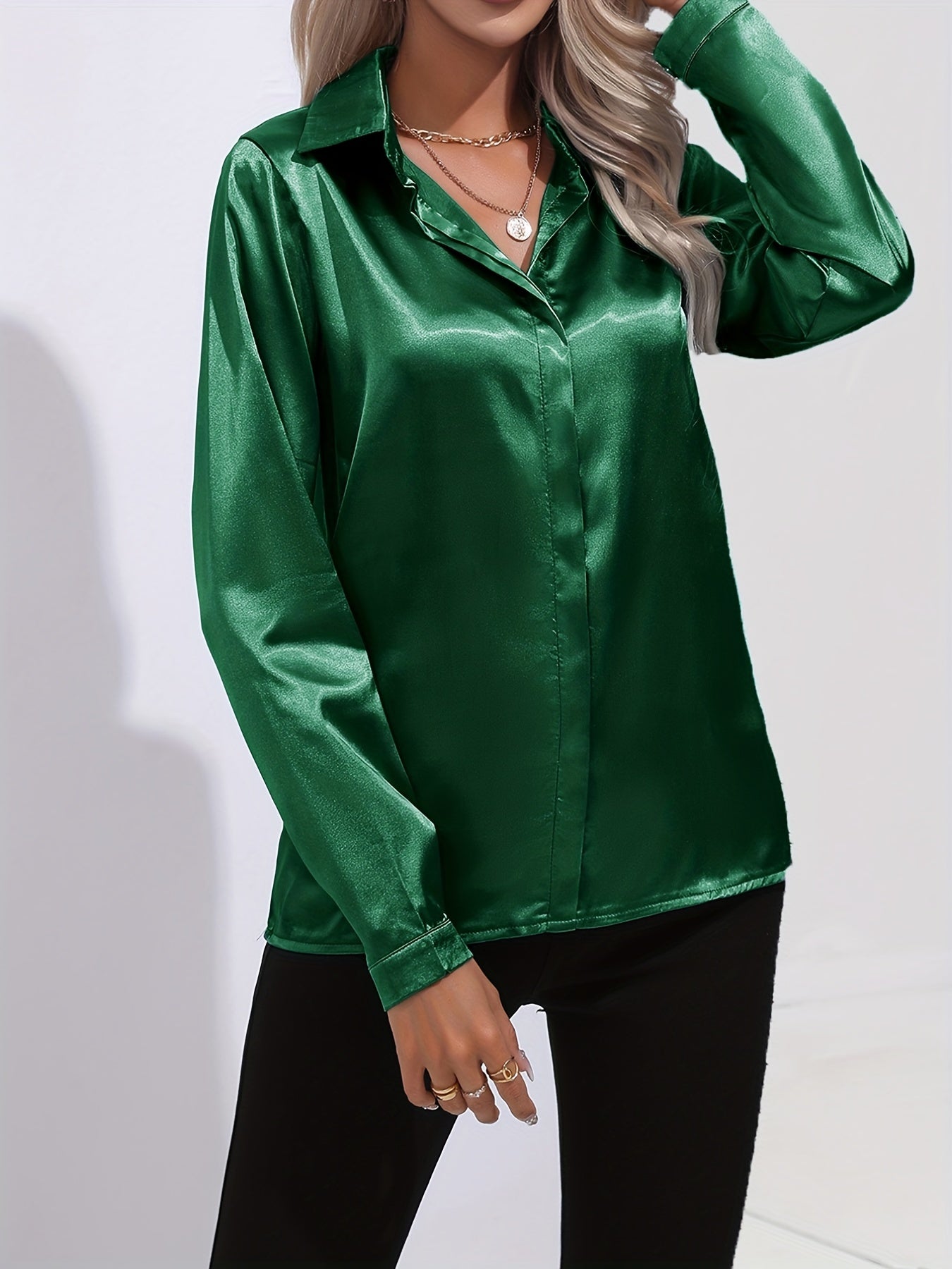 Blusa de satén elegante mujer – Blusa chic otoño para ocasiones especiales