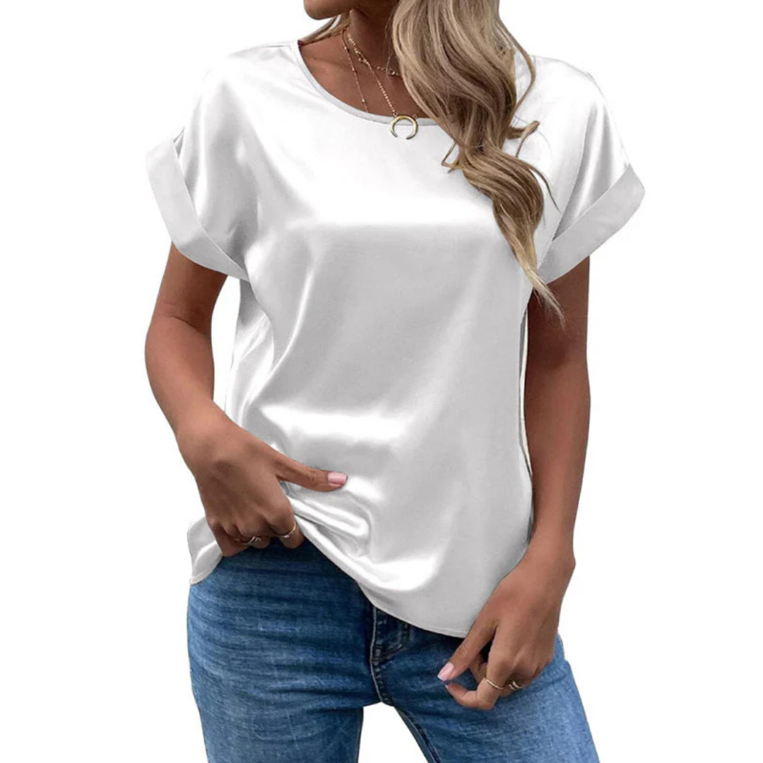 Camiseta Casual Dama – Top de Manga Corta y Cuello Redondo Elegante