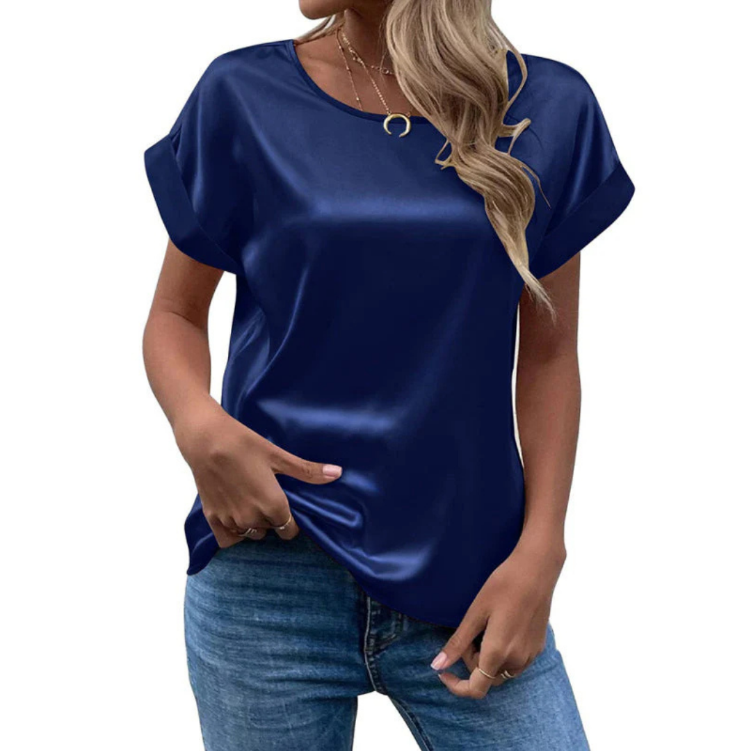 Camiseta Casual Dama – Top de Manga Corta y Cuello Redondo Elegante