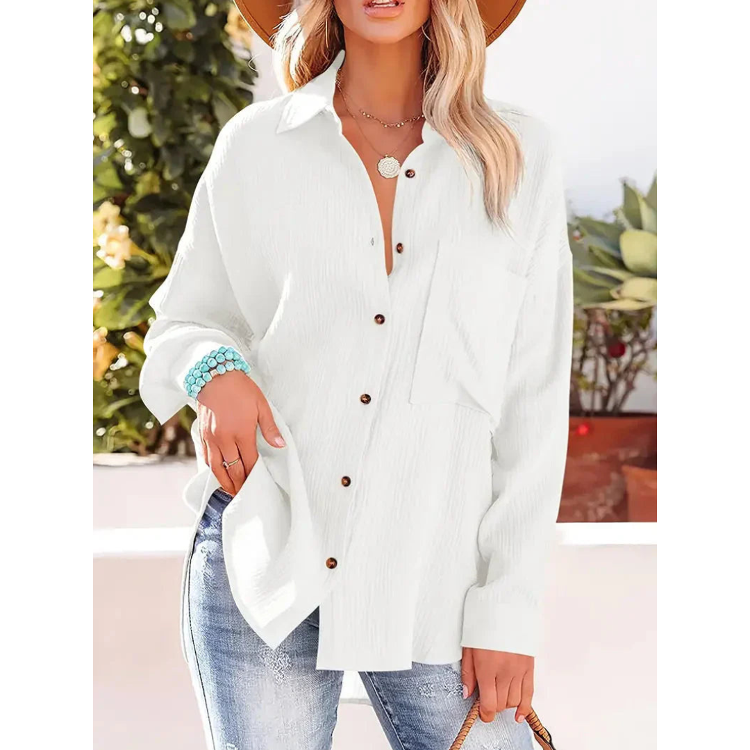 Camisa de manga larga mujer – Blusa casual con botón abajo elegante