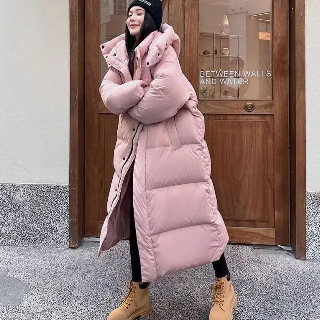 Chaqueta Puffer Larga Dama – Abrigo Cálido con Capucha