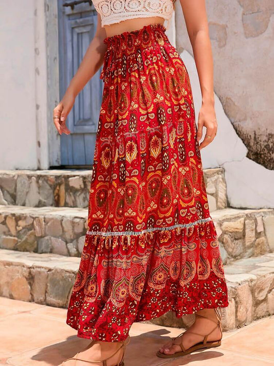 Falda maxi colorida mujer – Falda larga roja estampada elegante y fresca