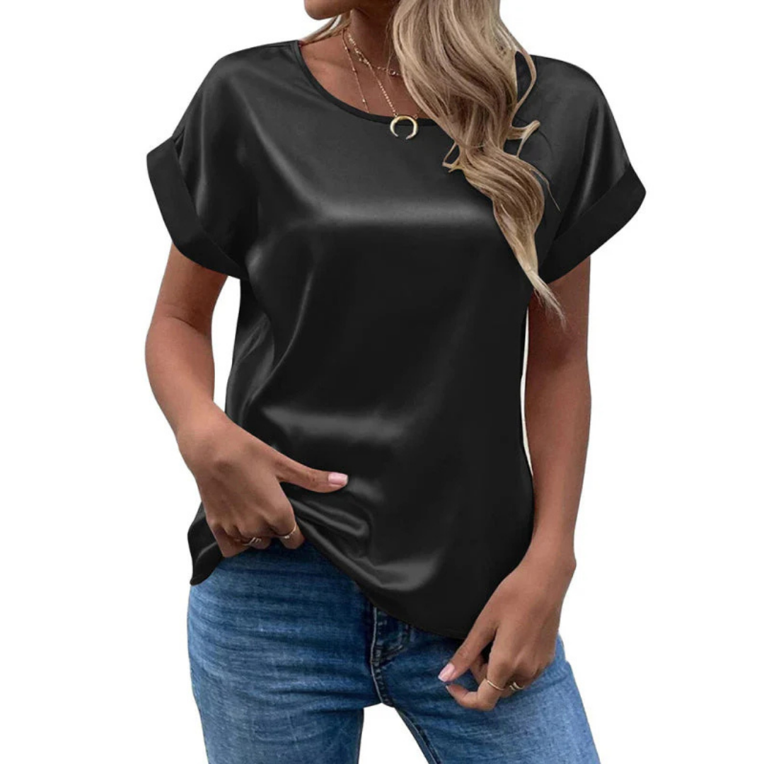 Camiseta Casual Dama – Top de Manga Corta y Cuello Redondo Elegante