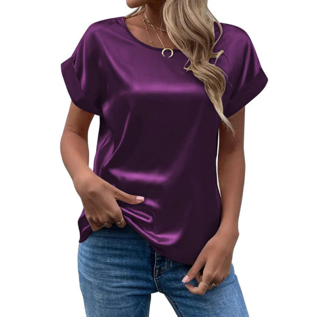 Camiseta Casual Dama – Top de Manga Corta y Cuello Redondo Elegante