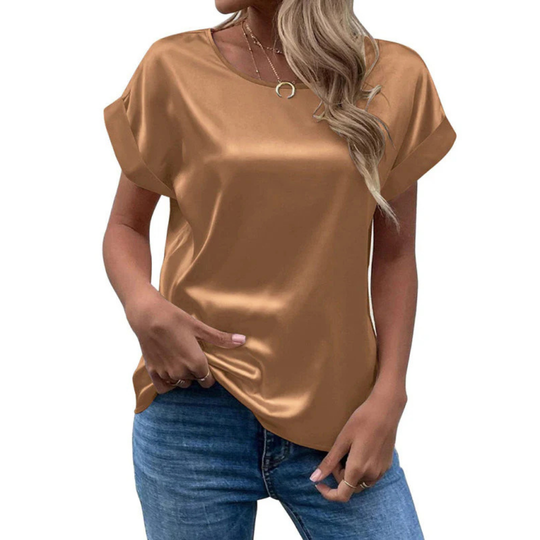 Camiseta Casual Dama – Top de Manga Corta y Cuello Redondo Elegante