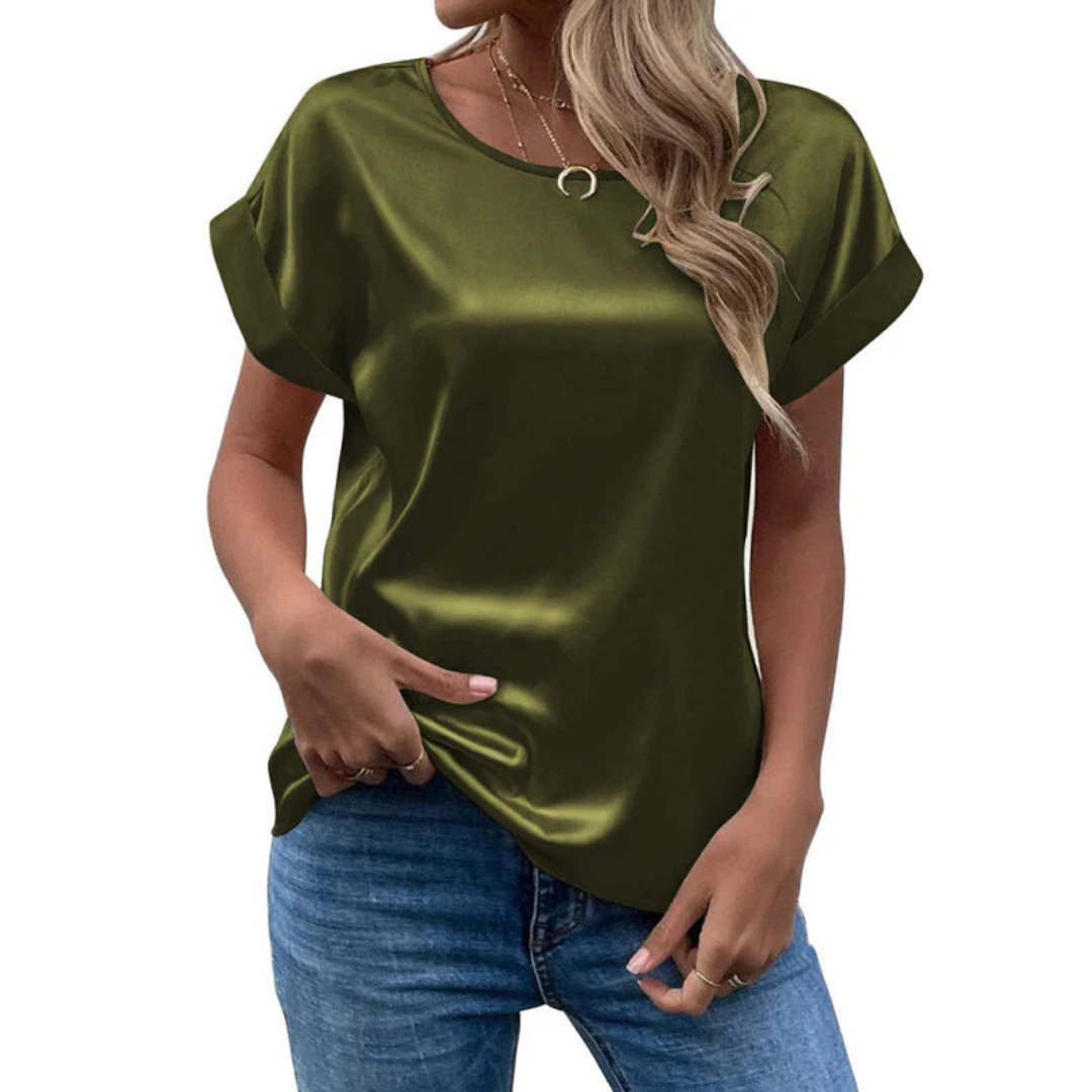 Camiseta Casual Dama – Top de Manga Corta y Cuello Redondo Elegante